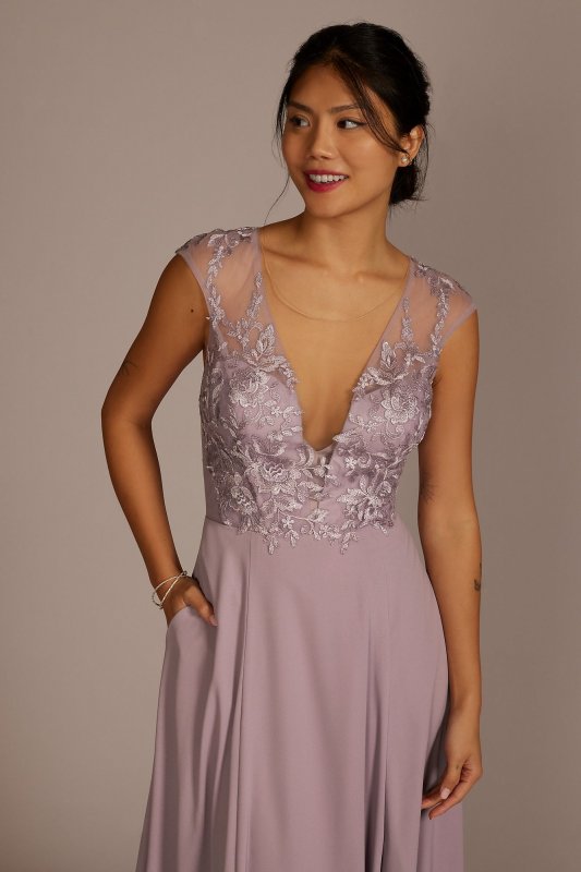 Cap Sleeve Lace and Georgette Bridesmaid Dress GS290072