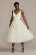 Embroidered V-Neck Tea-Length Wedding Dress MIDCWG888