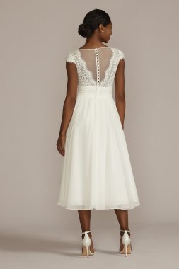 Lace Illusion Back Chiffon Tea Length Wedding Gown MIDWG4011DB