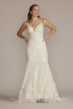 Beaded Lace Mermaid Wedding Gown with Ruffle Hem MS251256