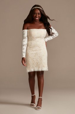 Long Sleeve Off Shoulder Stretch Lace Short Dress SDWG0979
