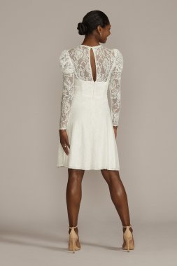Allover Lace Puff Long Sleeve Mini Dress SDWG1045