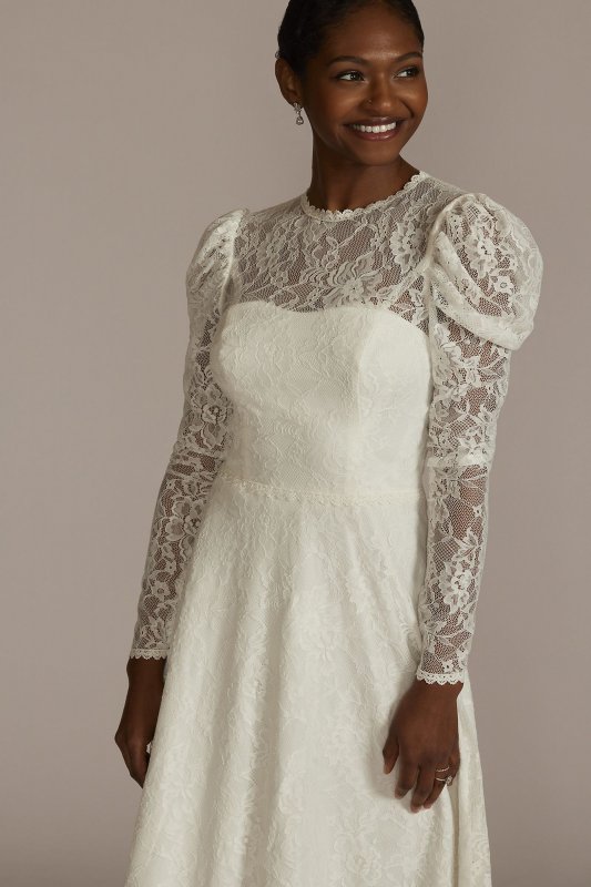 Allover Lace Puff Long Sleeve Mini Dress SDWG1045