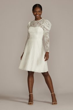 Allover Lace Puff Long Sleeve Mini Dress SDWG1045