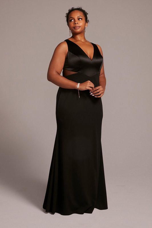 Plus Size Long Crepe Sheath Gown with Cutouts VW21012DW