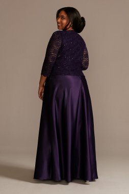 Plus Satin and Lace Dress with Matching Jacket WBM2675W