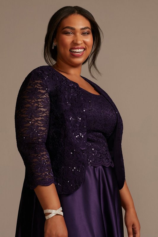 Plus Satin and Lace Dress with Matching Jacket WBM2675W