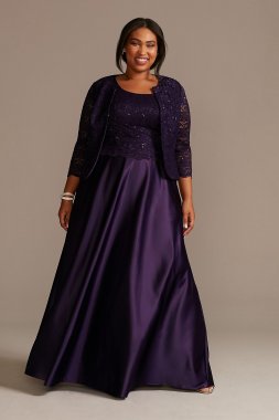 Plus Satin and Lace Dress with Matching Jacket WBM2675W
