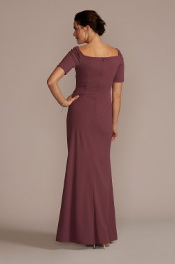 Long Crepe Off the Shoulder Sheath with Skirt Slit WBM2739