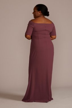 Plus Crepe Off the Shoulder Sheath with Skirt Slit WBM2739W
