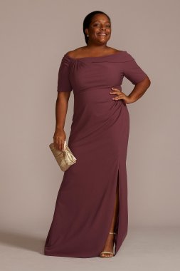 Plus Crepe Off the Shoulder Sheath with Skirt Slit WBM2739W