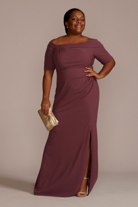 Plus Crepe Off the Shoulder Sheath with Skirt Slit WBM2739W