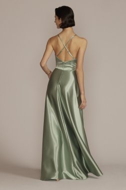 Satin Prom Gown with Embellished Illusion Waist WBM2776