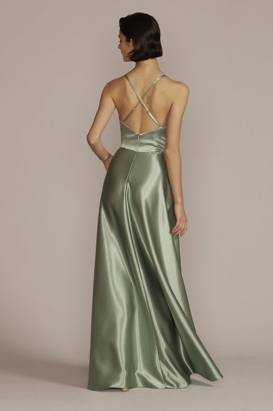 Satin Prom Gown with Embellished Illusion Waist WBM2776
