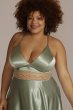 Plus Satin Gown with Embellished Illusion Waist WBM2776W
