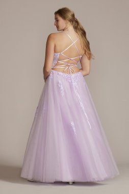 Plus Size Embroidered Lace Tulle A-Line Dress WBM2780W