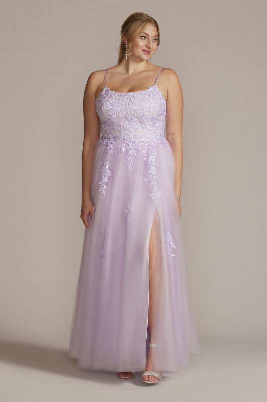 Plus Size Embroidered Lace Tulle A-Line Dress WBM2780W
