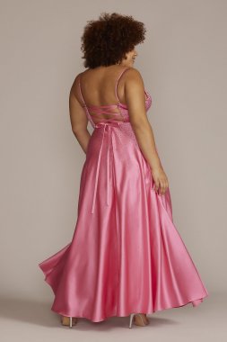 Plus Size V-Neck Crystal Embellished A-Line Gown WBM2783W