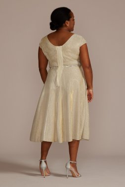 Plus Size Metallic Tea-Length A-Line Dress WBM2809W