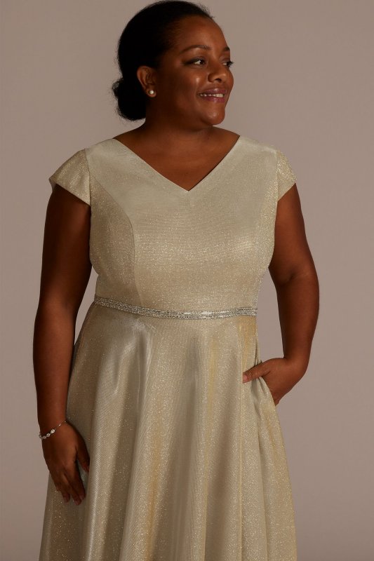 Plus Size Metallic Tea-Length A-Line Dress WBM2809W