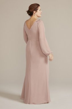 Plus Embellished Chiffon Gown with Long Sleeves WBM2815W