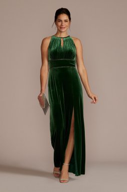 Embellished Velvet Sheath Dress with Keyholes WBM2833