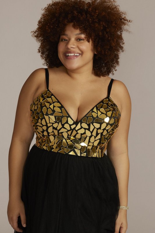 Plus Size A-Line Dress with Mosaic Bodice WBM2835W