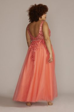 Plus Illusion Tulle Ball Gown with Beaded Lace WBM2844W