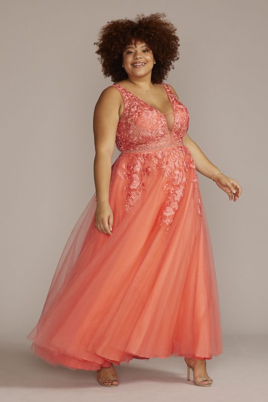 Plus Illusion Tulle Ball Gown with Beaded Lace WBM2844W