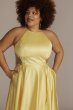 Plus Satin Halter A-Line with Illusion Cutouts WBM2864W