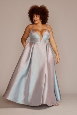 Plus Size Pleated Iridescent Ball Gown WBM2885V2W
