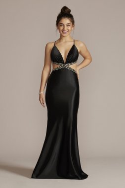 Crystal Beaded Cutout Satin Prom Dress WBM2950