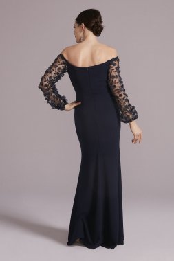 Off-the-Shoulder Crepe Gown with Illusion Sleeves WBM2965