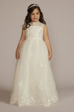 Mock Neck Lace Applique Flower Girl Dress WG1455