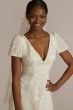 Floral Applique Puff Sleeve V-Neck Wedding Gown WG4052