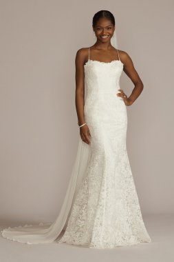 Spaghetti Strap Allover Lace Sheath Wedding Gown WG4063