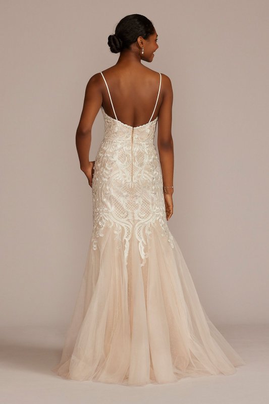 Plunging V-Neck Wedding Gown with Godet Skirt WG4064
