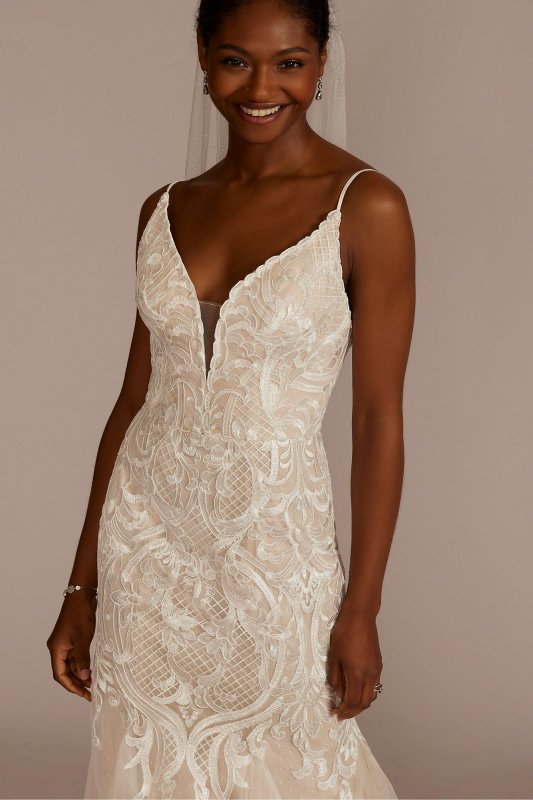 Plunging V-Neck Wedding Gown with Godet Skirt WG4064