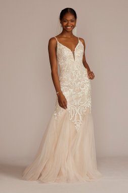 Plunging V-Neck Wedding Gown with Godet Skirt WG4064