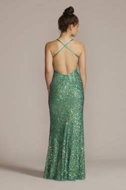 Spaghetti Strap Sequin Sheath Dress with Slit WGINP2011B