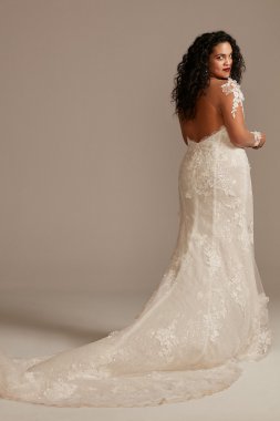3D Floral Tall Plus Wedding Dress with High Slit 4XL9MBSWG886