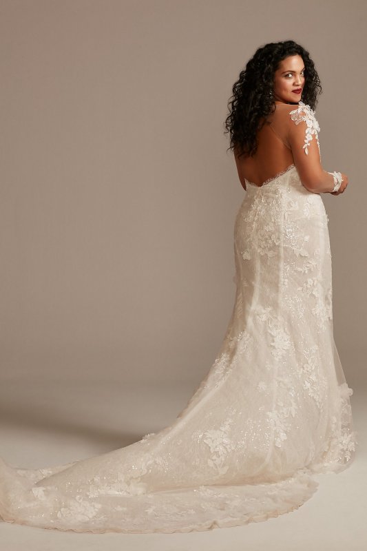 3D Floral Tall Plus Wedding Dress with High Slit 4XL9MBSWG886