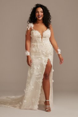 3D Floral Tall Plus Wedding Dress with High Slit 4XL9MBSWG886
