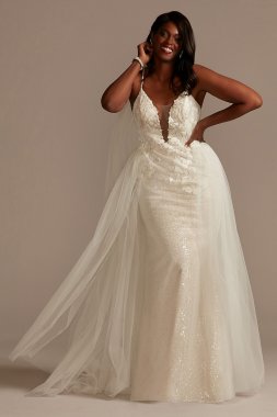 Sequin Removable Train Tall Plus Wedding Dress 4XL9SWG882