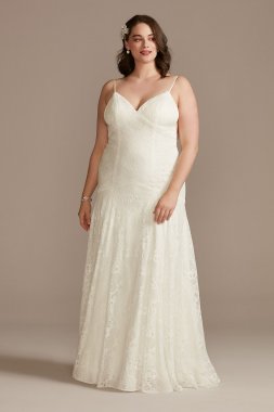 Low Back Tall Plus Wedding Dress with Fringe Swags 4XL9WG4024