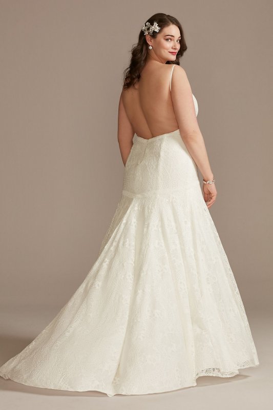 Low Back Tall Plus Wedding Dress with Fringe Swags 4XL9WG4024