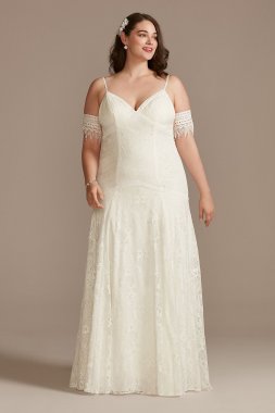 Low Back Tall Plus Wedding Dress with Fringe Swags 4XL9WG4024