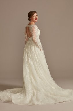 Lace Long Sleeve Keyhole Back Tall Wedding Dress 4XLCWG893