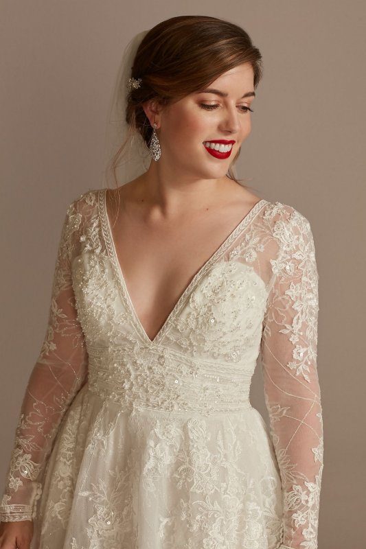 Lace Long Sleeve Keyhole Back Tall Wedding Dress 4XLCWG893