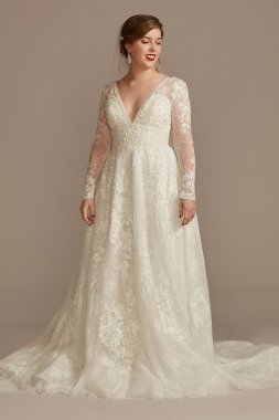 Lace Long Sleeve Keyhole Back Tall Wedding Dress 4XLCWG893